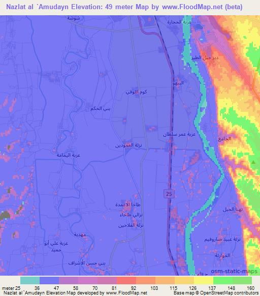 Nazlat al `Amudayn,Egypt Elevation Map