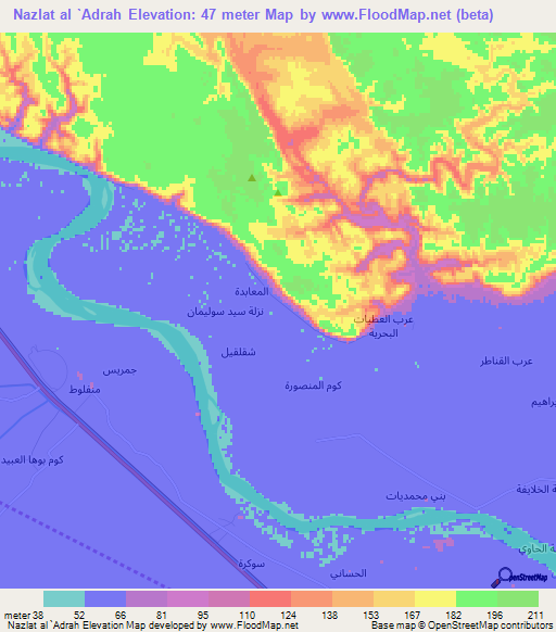 Nazlat al `Adrah,Egypt Elevation Map