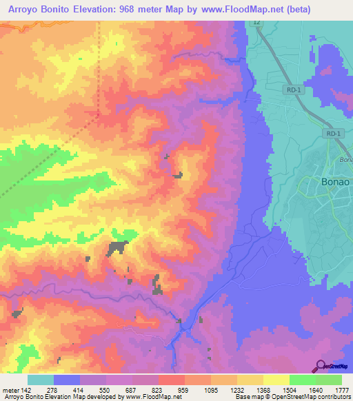 Arroyo Bonito,Dominican Republic Elevation Map