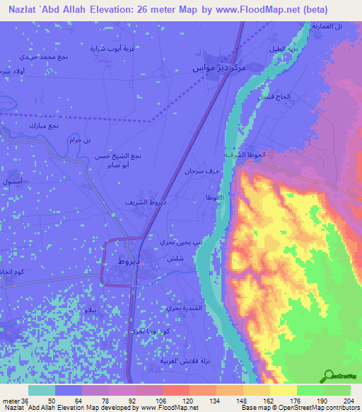 Nazlat `Abd Allah,Egypt Elevation Map