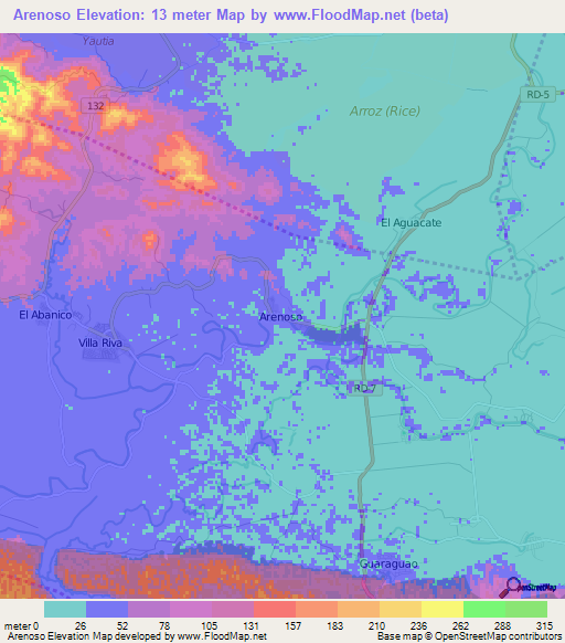 Arenoso,Dominican Republic Elevation Map