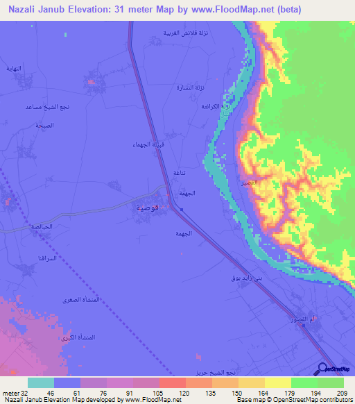 Nazali Janub,Egypt Elevation Map