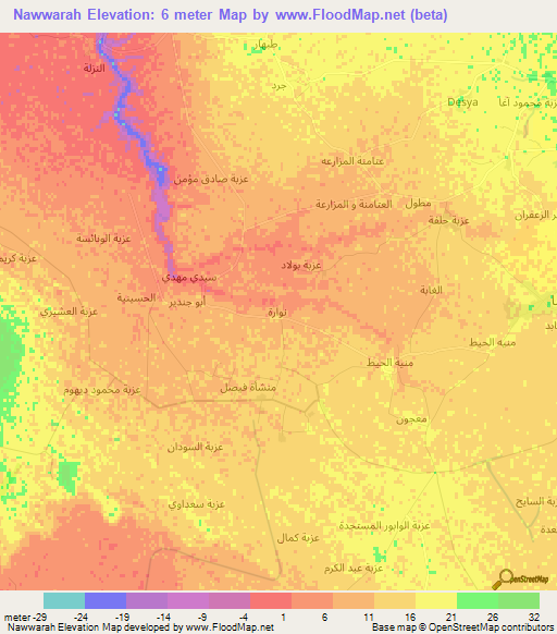 Nawwarah,Egypt Elevation Map