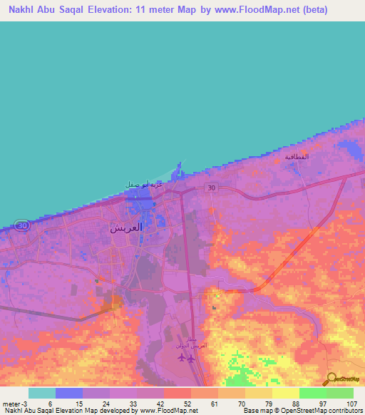 Nakhl Abu Saqal,Egypt Elevation Map