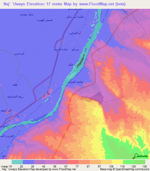 Naj` `Uways,Egypt Elevation Map