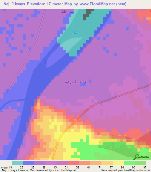 Naj` `Uways,Egypt Elevation Map