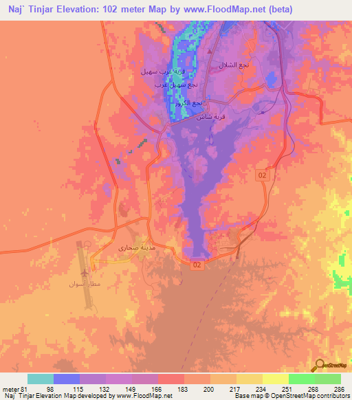 Naj` Tinjar,Egypt Elevation Map