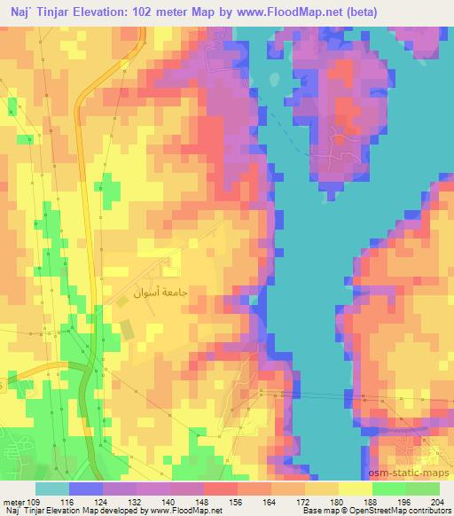 Naj` Tinjar,Egypt Elevation Map