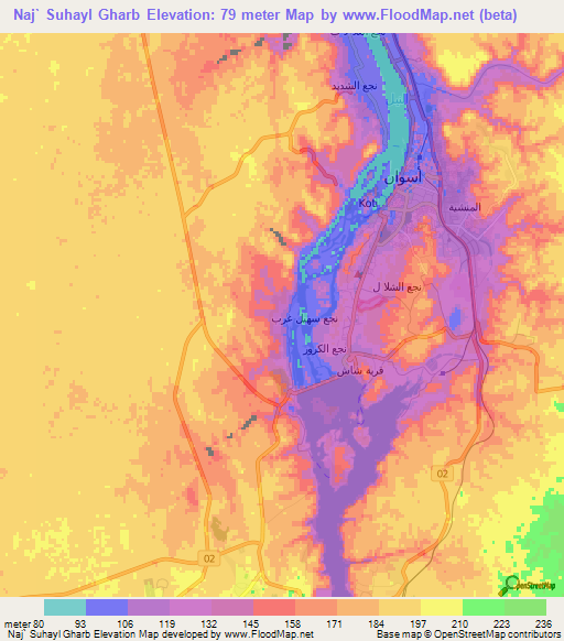 Naj` Suhayl Gharb,Egypt Elevation Map