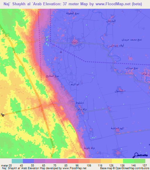 Naj` Shaykh al `Arab,Egypt Elevation Map