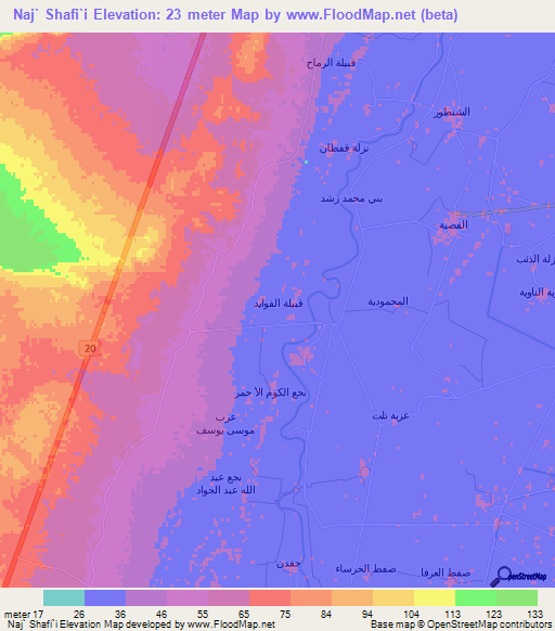 Naj` Shafi`i,Egypt Elevation Map