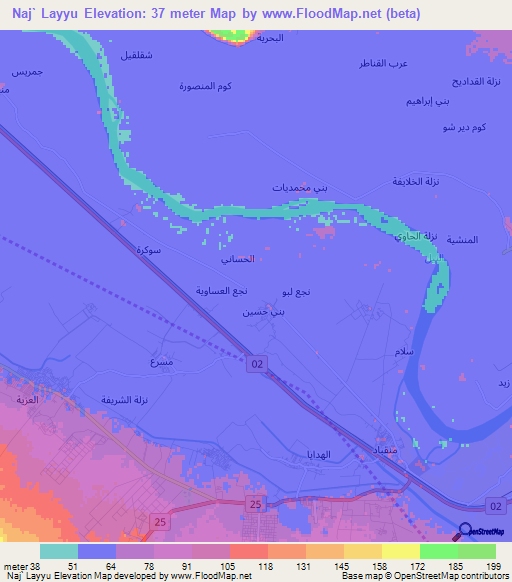 Naj` Layyu,Egypt Elevation Map