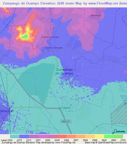 Zumpango de Ocampo,Mexico Elevation Map