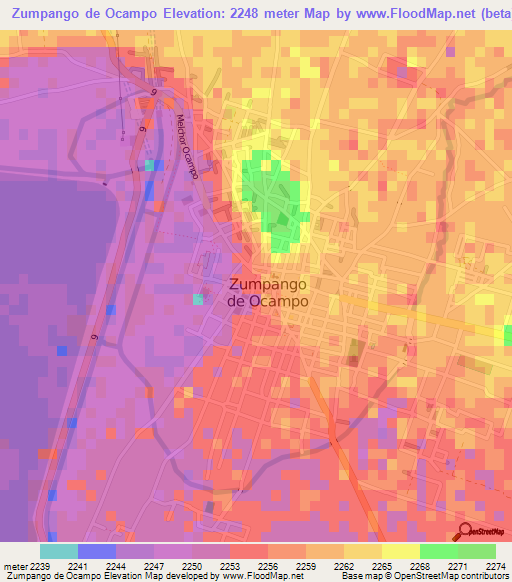 Zumpango de Ocampo,Mexico Elevation Map