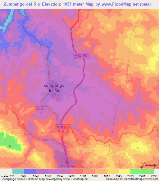 Zumpango del Rio,Mexico Elevation Map