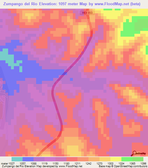 Zumpango del Rio,Mexico Elevation Map