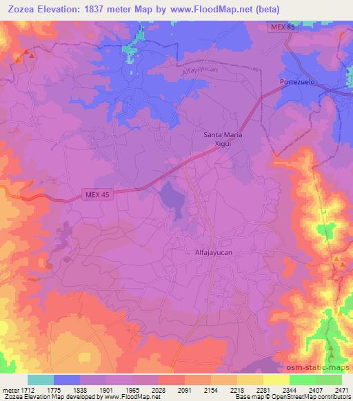 Zozea,Mexico Elevation Map