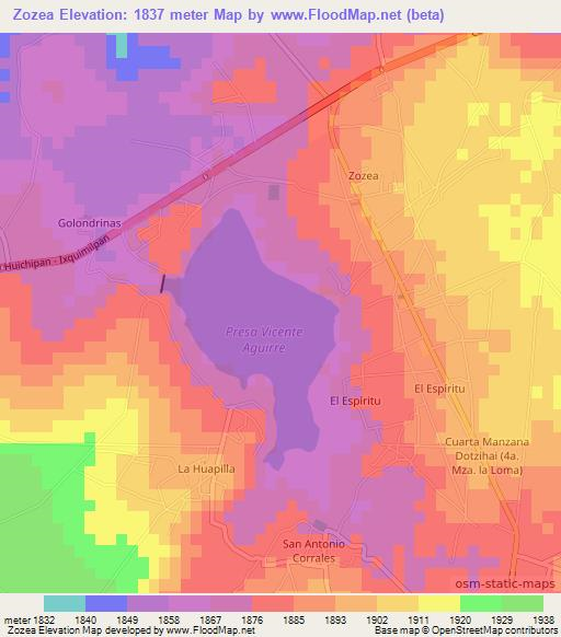 Zozea,Mexico Elevation Map