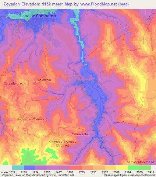 Zoyatlan,Mexico Elevation Map