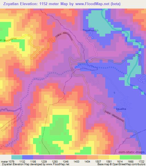 Zoyatlan,Mexico Elevation Map