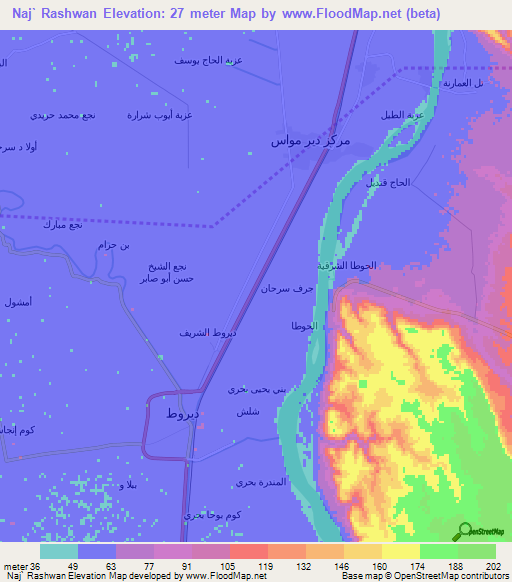 Naj` Rashwan,Egypt Elevation Map