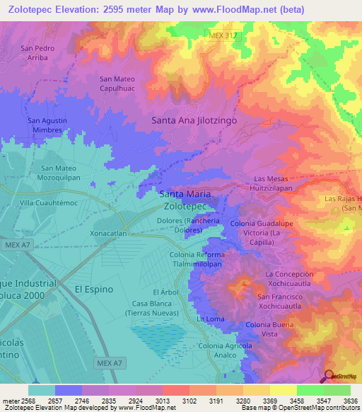 Zolotepec,Mexico Elevation Map