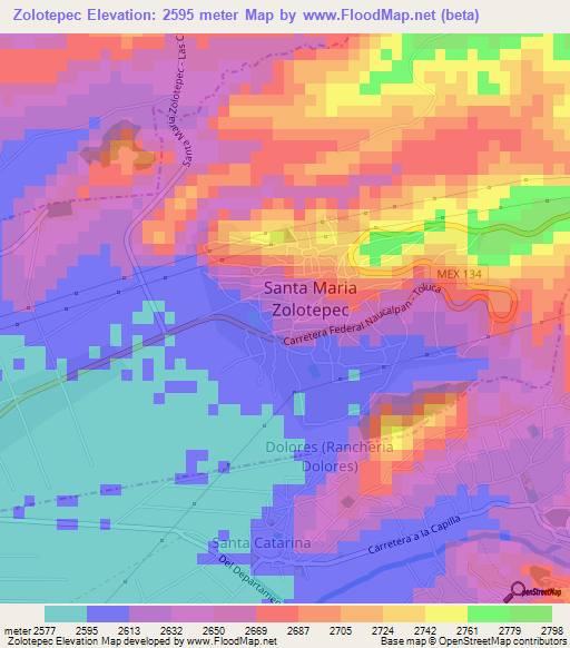 Zolotepec,Mexico Elevation Map