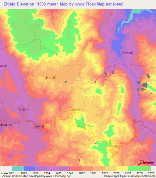 Zitlala,Mexico Elevation Map