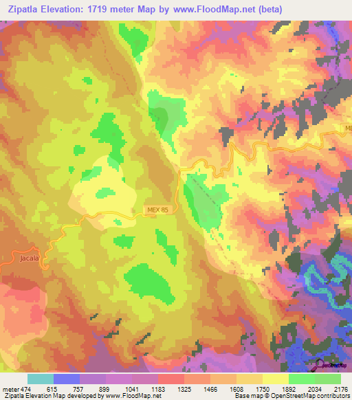 Zipatla,Mexico Elevation Map