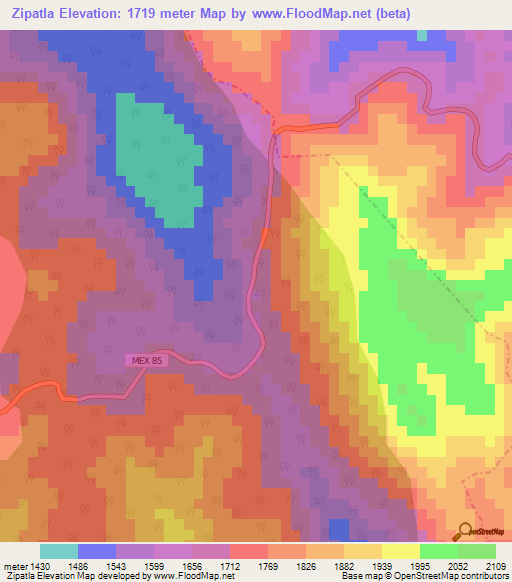 Zipatla,Mexico Elevation Map