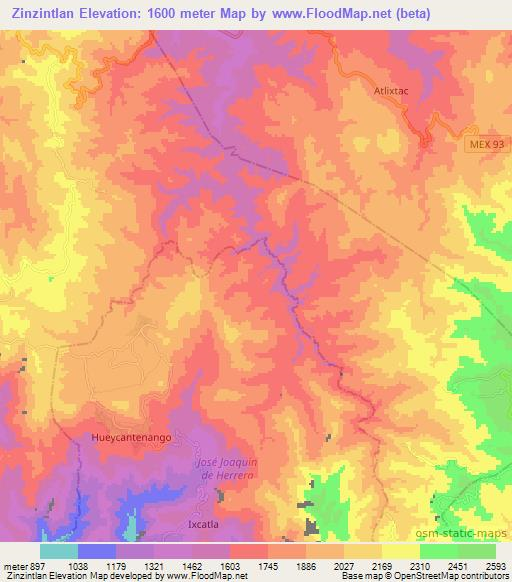 Zinzintlan,Mexico Elevation Map