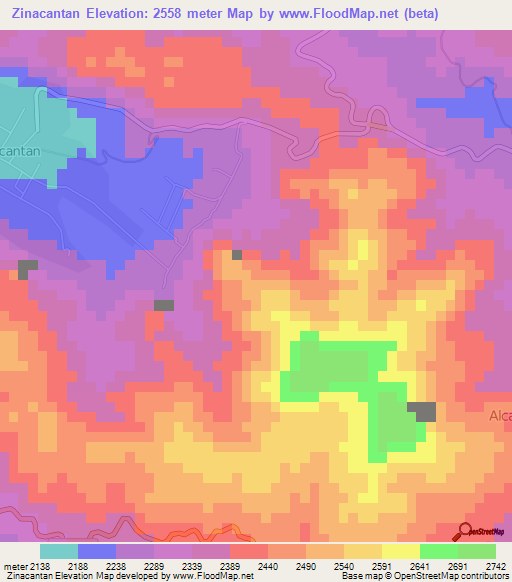 Zinacantan,Mexico Elevation Map