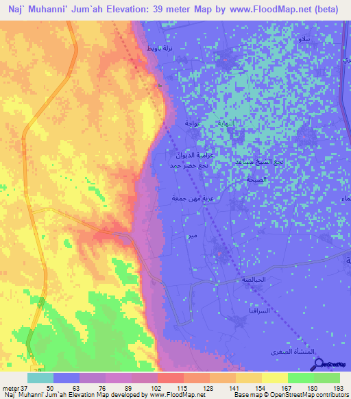 Naj` Muhanni' Jum`ah,Egypt Elevation Map