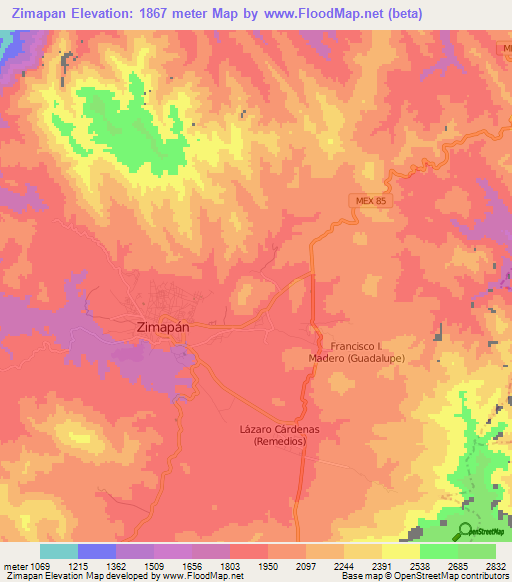 Zimapan,Mexico Elevation Map