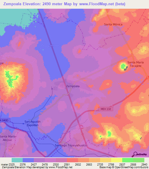 Zempoala,Mexico Elevation Map