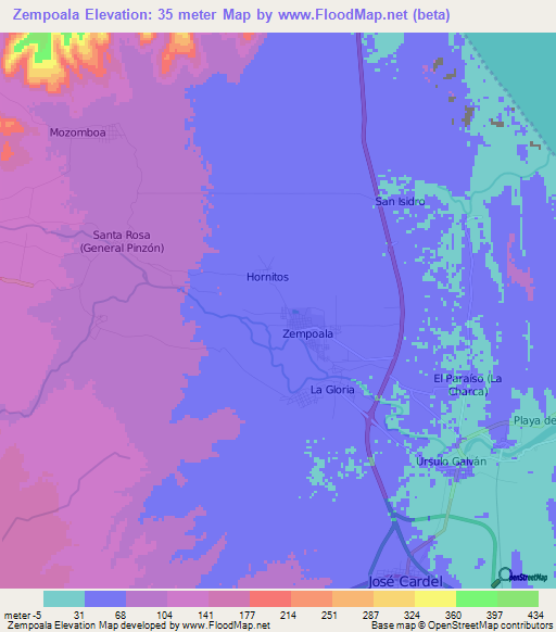 Zempoala,Mexico Elevation Map