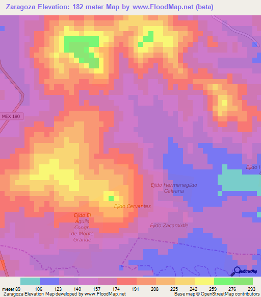 Zaragoza,Mexico Elevation Map