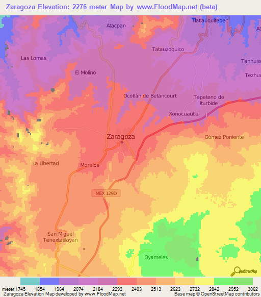 Zaragoza,Mexico Elevation Map