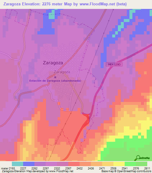 Zaragoza,Mexico Elevation Map