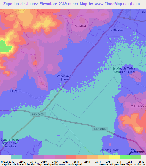 Zapotlan de Juarez,Mexico Elevation Map