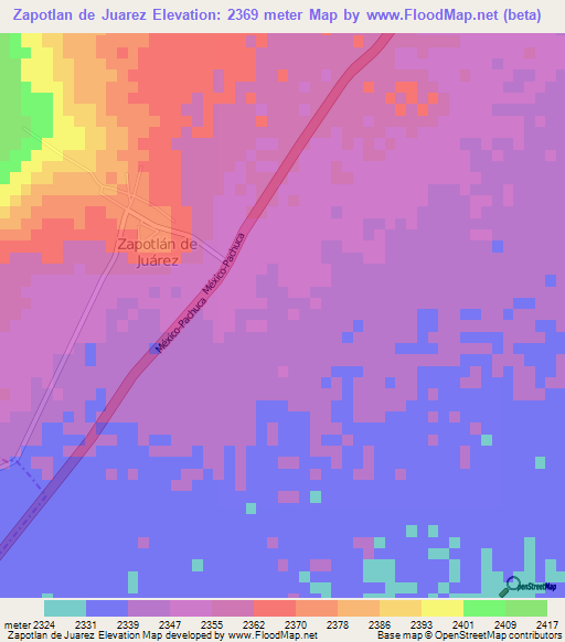 Zapotlan de Juarez,Mexico Elevation Map