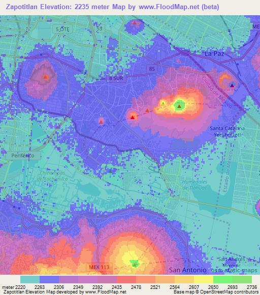 Zapotitlan,Mexico Elevation Map