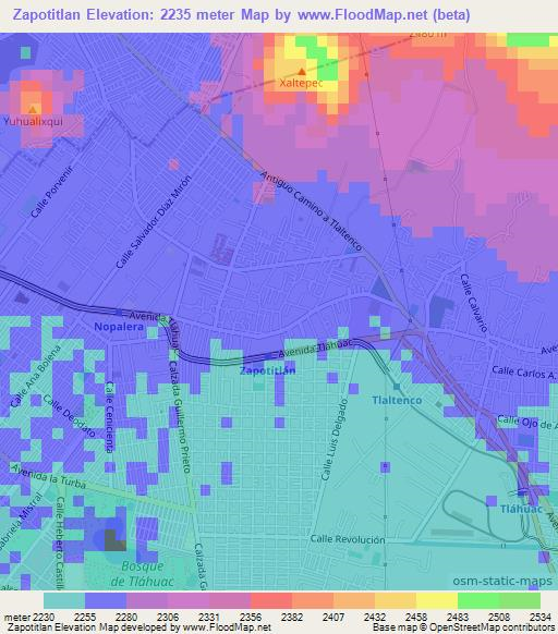 Zapotitlan,Mexico Elevation Map