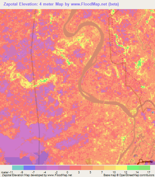 Zapotal,Mexico Elevation Map