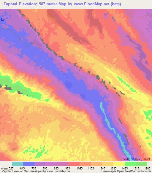 Zapotal,Mexico Elevation Map