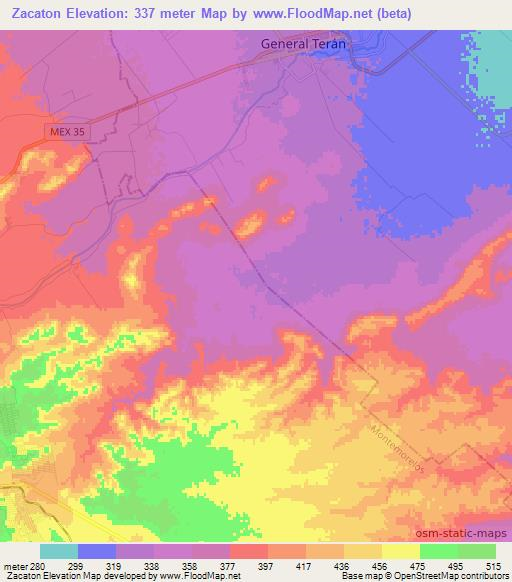 Zacaton,Mexico Elevation Map