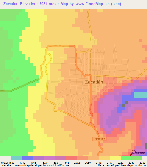 Zacatlan,Mexico Elevation Map