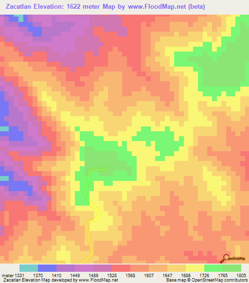 Zacatlan,Mexico Elevation Map