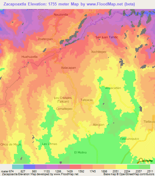 Zacapoaxtla,Mexico Elevation Map