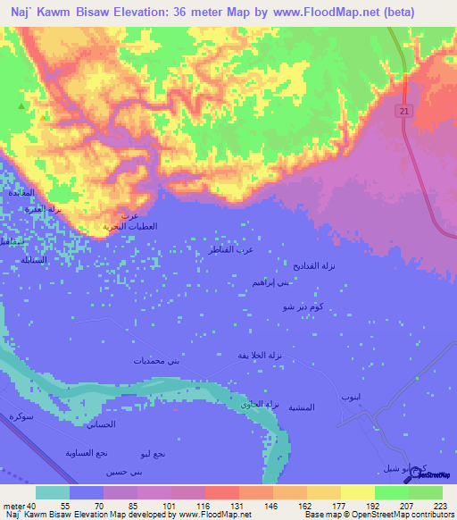 Naj` Kawm Bisaw,Egypt Elevation Map